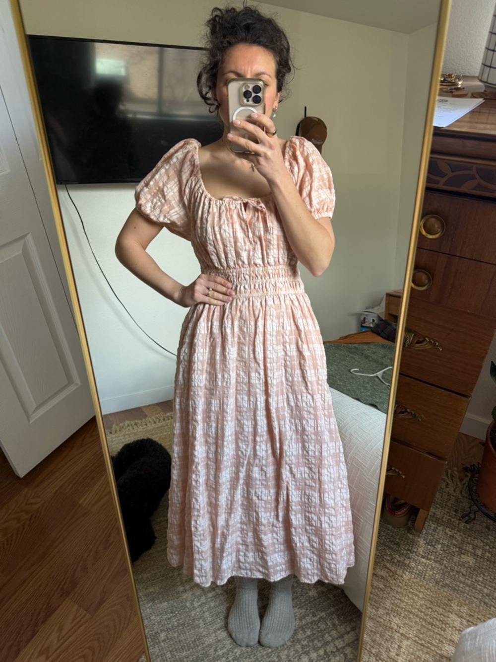Madewell Sophia Midi Dress in Seersucker Check
